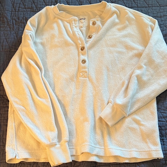 aerie Tops - aerie Cream Button Henley Fleece Pullover